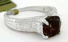GENUINE  1.83 Cts SMOKY TOPAZ & DIAMOND RING 10k WHITE GOLD - Free Certificate picture