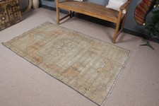 Vintage Turkish Rug 3,7x6 ft, Brown Polka dot Rug picture