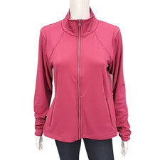 Isabella Womens Ruffle Back Peplum Zip Front Active Jacket Medium Size Pink picture