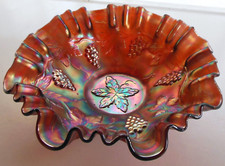 Fenton Glass Iridized Amethyst Carnival Grape 3 in 1 Crimped Ruffled 8 1/2