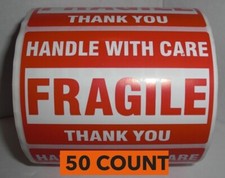 50 Fragile Handle With Care 2x3 Stickers Packaging Safety Mailing Labels -*LOOK* picture