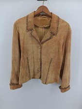 Vintage Scully Jacket Women's L Tan Leather Native Western Leather Ribbon Suede picture