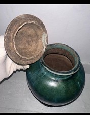 Very Unusual Antique Chinese Lidded Jar/Vase, 18th Cent Monochrome Shiwan  picture