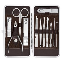 Professional Manicure and Pedicure Kit, 12-Piece 12 Piece Set, Brown12pcs picture