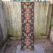 Vintage Wool Rug Runner Fringe Hand Knotted Geometric Tribal Roman Kilim 250x64 picture