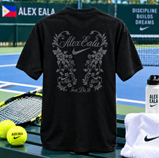 X-LARGE Nike Court Alex Eala Black Graphic Logo Cotton Sampaguita T-Shirt Tennis picture