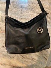 Michael Kors Griffin Black Pebbled Leather Hobo Shoulder Bag Zip Closure picture