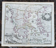 1720 A MAP of GREECE w/ ANATOLIA & VIEW of CONSTANTINOPLE TURKEY Senex antique picture