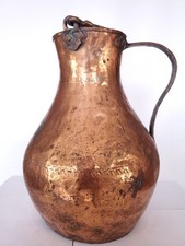 RARE Antique 19thC Ottoman Copper Pitcher 2.8kg Heavy Hand Hammered Signed Vesse picture
