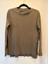 Athleta Taupe Mushroom Gray Long Sleeve Cotton Tee Side Slit Top Medium picture