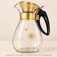 Pyrex Vintage 8 Cup Gold Starburst Coffee Carafe Clear Glass Mid Century Atomic picture