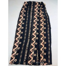 Vintage Express Tribal Geometric Print Maxi Skirt Black Tan Rayon Made in USA M picture