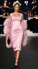 Dolce & Gabbana Pink Satin Sheath Dress Italian Chic Midi sz 46 Authentic Iconic picture