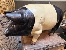 Vintage Large Cast Iron Pig Figurine 18 in 22+ Lbs Paint Finish Farmhouse Decor picture