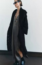 Zara Open Long Cable Knit Textured Coat /Cardigan Black Size M 3653/110 New picture