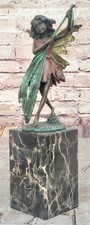 Bronze Fairy Holding Leaf Marble Base signed by Artist Milo Mythical Figurine picture