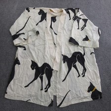 Olivia Von Halle Robe Womens One Size White 100% Silk Kimono Cat Print Lounge picture