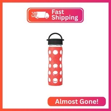 Lifefactory 16oz Glass Water Bottle with Classic Chug Cap, Poppy picture