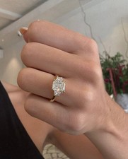 Luxury 3.50 Ct Radiant Cut Lab Grown Diamond Three Stone Ring 14K Yellow Gold picture