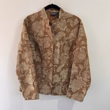 NWT Chico's Shirt Jacket Shacket 2 / L Gold Metallic Floral Jacquard Buttons picture
