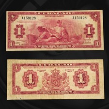 🇨🇼 1942 Curaçao 1 Gulden Muntbiljet Banknote - Mercury & Coat of Arms picture