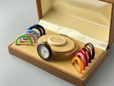 [Near Mint] Vintage Gucci Change Bezel 1100-L Women Watch 12 Colors Gold White picture