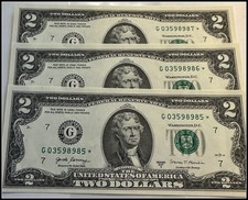 2017A $2 DOLLAR BILL STAR NOTE UNCIRCULATED SEQUENTIAL SET OF 3 FAST SHIPPING  picture