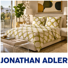 Vtg Y2K Jonathan Adler King Duvet Cover Set 2 Euro Shams Green White Geometric picture