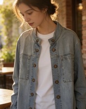 New 3X J Jill Women’s Light Wash Denim Round Collar Jacket  picture