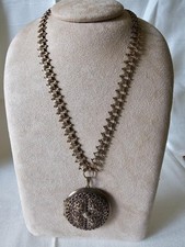 Victorian Revival Goldtone Brass Bookchain Necklace & Filigree Open Work Locket picture