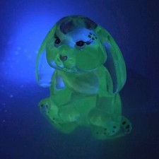 Fenton Green Lop Eared Bunny Figurine Hand Painted & Signed C Smith UV Glow  picture