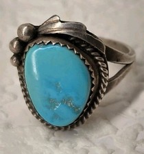 Vintage Navajo Ring .925 Silver Kingman Turquoise - Artist Sign 