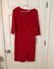 Calvin Klein Red Solid Sheath Dress Womens Size 8 3/4 Sleeve Knee Length Zip picture