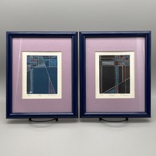 Vintage 80s Postmodern Geometric Prints Set P Turner Signed Framed Pair 11x9 picture