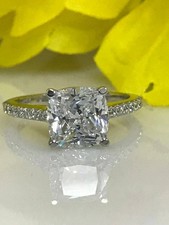 2.9Ct Cushion Cut VVS1 Lab Created Diamond Engagement Ring 14K White Gold Finish picture