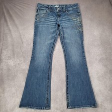 Aeropostale Jeans Juniors 11/12 Blue Hailey Skinny Flare Low Rise Embroidered picture