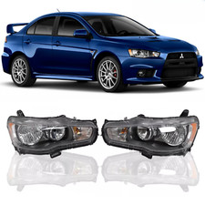 For 08-17 Mitsubishi Lancer EVO X Halogen Headlights Black Headlamps Left+Right picture