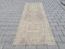 Muted Lavender Oushak Rug 3x6 Vintage Turkish Small  Wool Runner Rose Cream Rug picture
