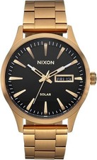 Nixon Sentry Solar Stainless Steel Gold 40mm Watch Day/Date 10 ATM A1346-510 picture