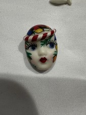VTG Adagio Face Pin Brooch Hand-Painted Ceramic Porcelain Lady Blue Eyes Signed picture