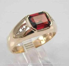 1.00 Ct Vintage 14K Yellow Gold Over Men's Garnet and Diamond Engegament Ring picture