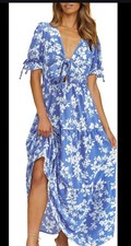 BTFBM Popular Bohemia.style Summer Floral Short Sleeve Unique Twisted Maxi Sz M picture