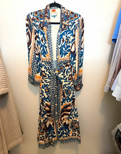 FARM Rio Midi Shirt Dress Blue/Cream Floral Collared Button Long Sleeve S picture