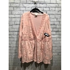 Festi by Torrid 2X, Pink, Bell Sleeve Lace Crochet Babydoll Top Boho Cottagecore picture