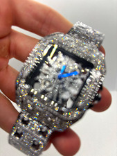 Iced Out Silver Tone Square Skeleton Dial Analog Wristwatch Metal Bracelet picture