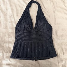 VTG Y2K Cache Tank Top Womens 8 Black Beaded Halter Camisole Chiffon Lined Party picture