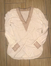 Ellie tahari White nude silk blouse V-Neck XS picture