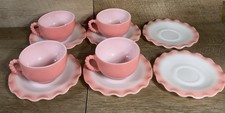 VINTAGE HAZEL ATLAS PINK CRINOLINE RIPPLE 4 CUPS & 6 SAUCERS picture