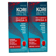 2 Pack KORI Pure Antarctic Krill Oil Omega-3 600mg 60 Softgels each EXP 10/2027 picture