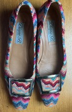 Diane B. Milano Italy  Buckle Chevron  embroidered heeled flats  SZ 8 / EU 38.5 picture